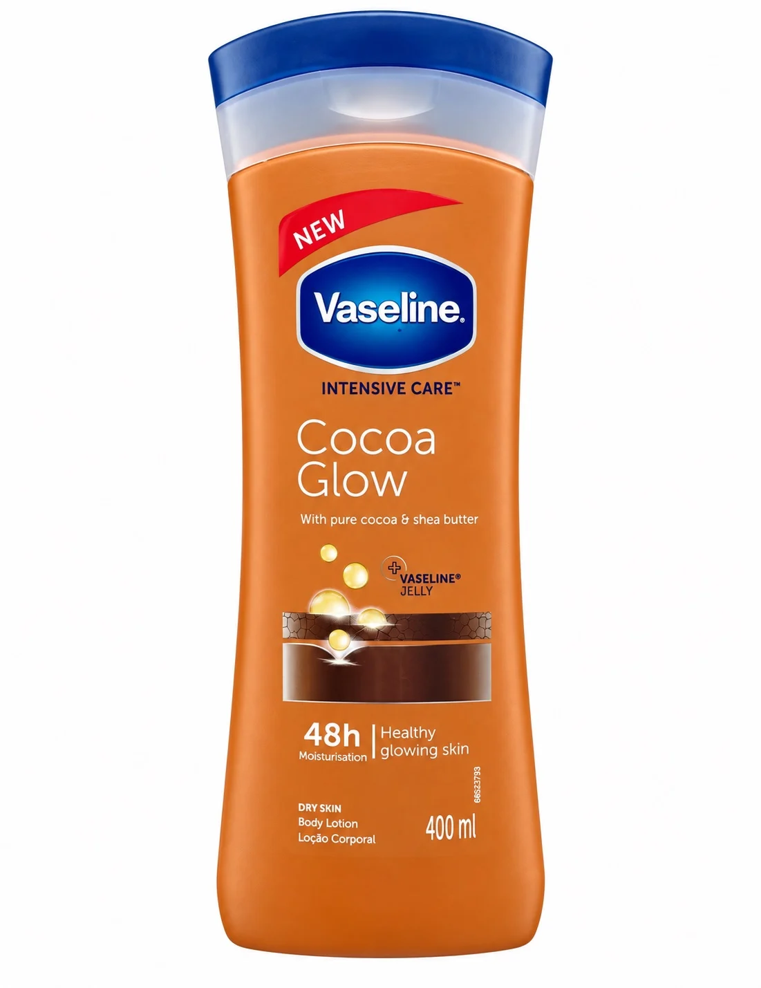 B611AC63-BBD9-4757-8A9C-401D8DBE8673-87521163 لوسیون بدن وازلین Cocoa Glow حاوی کره کاکائو و شی باتر 400 میل