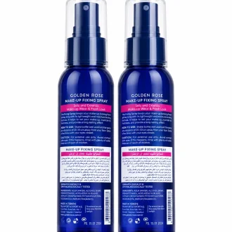 پشت بطری اسپری فیکس گلدن رز شامل ترکیبات و روش استفاده