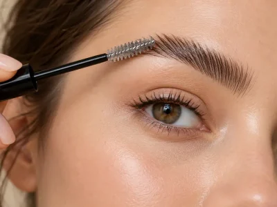 شانه کردن ابرو رو به بالا با برس ژل ابرو شفاف